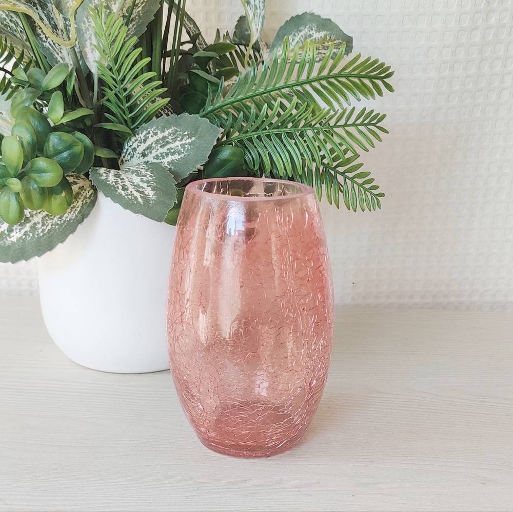 Pink Crackle Glass Vase 5.25" Height